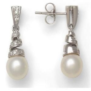 Sterling Silver 925 Sea Nail Pearl CZ Stud Earrings