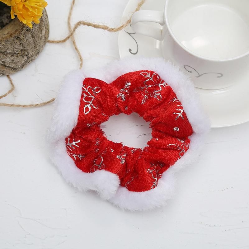 Red Christmas Gift Beauty Velvet Fur Elastic Hair Scrunchy, Plush Hair Ties Ropes Scrunchies for Women or Girls Hair Loop