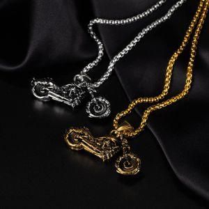 Gold-Plated Stainless Steel Motorcycle Pendant Necklace