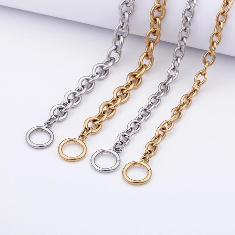 Stainless Steel O Chain Link Necklace with Ot Lock 18K Gold Plated for Women Men Jewelry