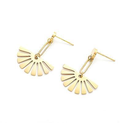 Stainless Steel Jewelry New Fan-Shaped Earrings Gold PVD Plated