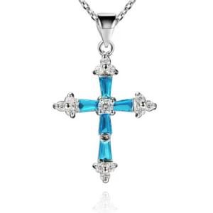 Popular New Designed Fashion Accessories Jewelry Blue Topaz Cross Pendant