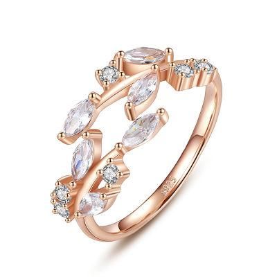 925 Sterling Silver Ring Leaf Zircon Adjustable Ring Fashion Leaves Branches Ring Women Exquisite Jewelry