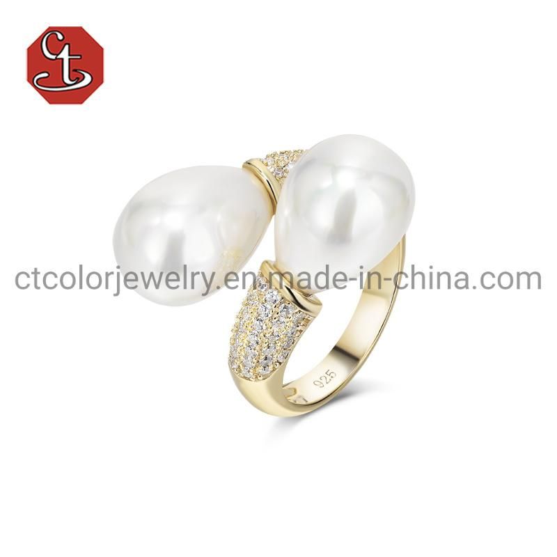 Fashion Jeweley 925 Silver and Brass Rose Gold plated Natural Freshwater Pearl Rings for Adjustable Rings