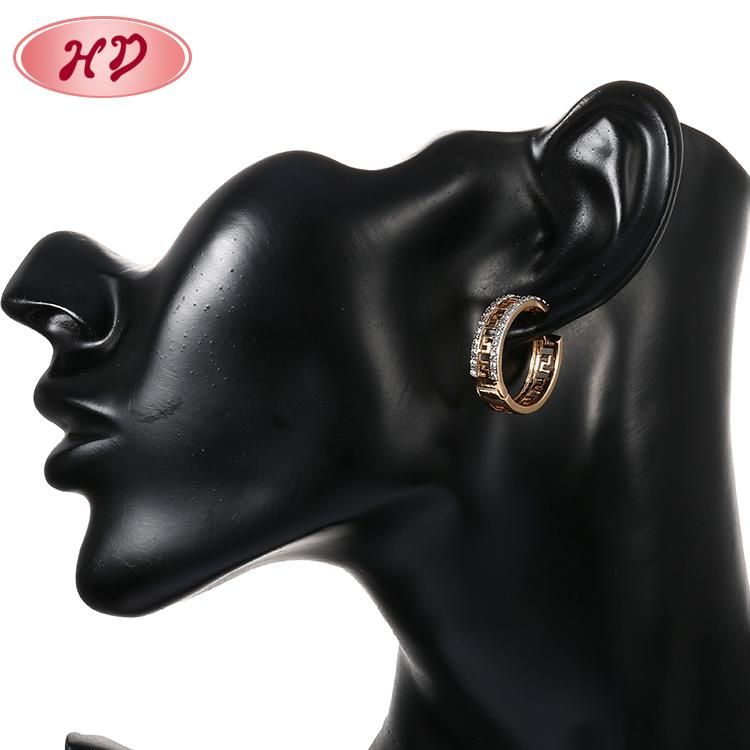Fashion 18K Gold Plated Jewelry Silver Alloy Stud Drop Hoop Huggie CZ Earrings with Crystal for Women