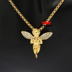 24&quot; (60CM) Stainless Steel Black Silver and Gold Color Mens Hip Hop Angel Pendant with Necklace 3mm Box Chain