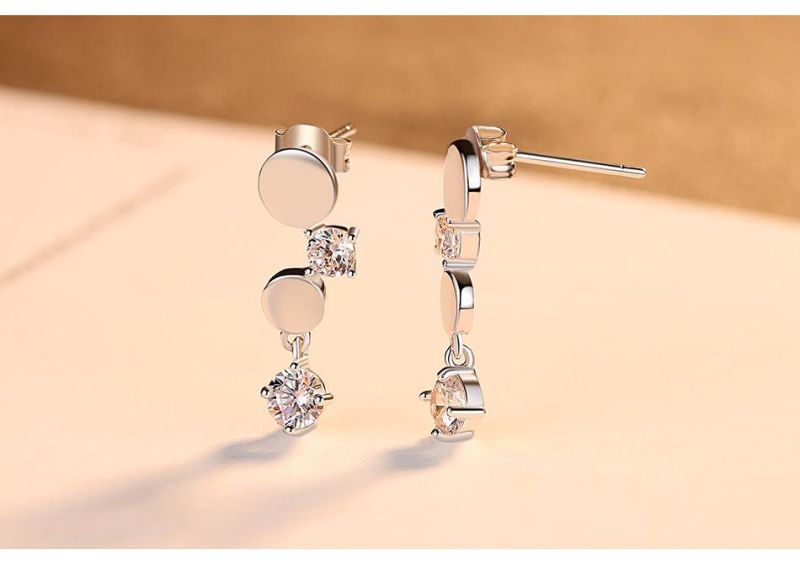 Mini CZ Setting Stone CNC Earrings Ring Studs in Silver