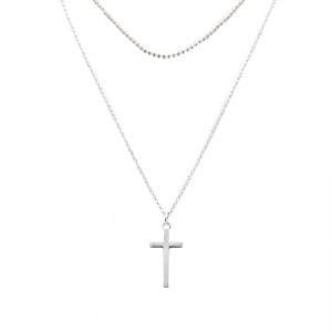 Women Fashion Silver Jewelry Layered Cross Pendant Necklace