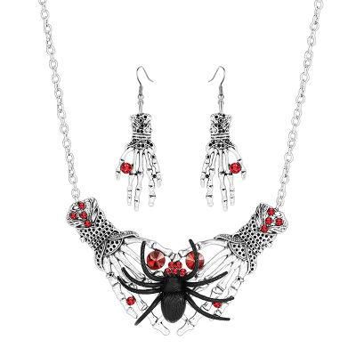 Halloween Skull Hand Claw Spider Necklace Earring Set