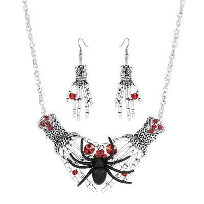 Halloween Skull Hand Claw Spider Necklace Earring Set