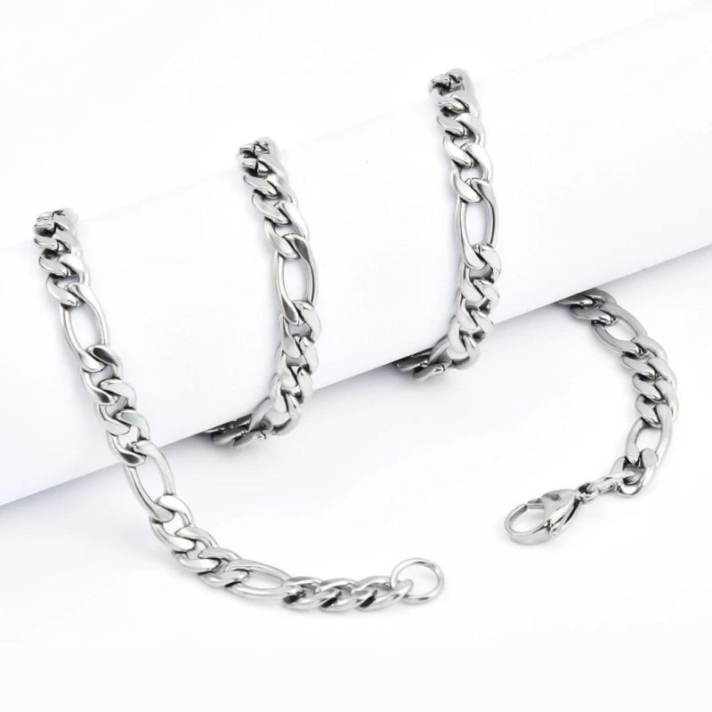 Wholesale Choker 18K Gold Plated Stainless Steel Figaro 3: 1 Long and Short Nk Chain Necklace for Men