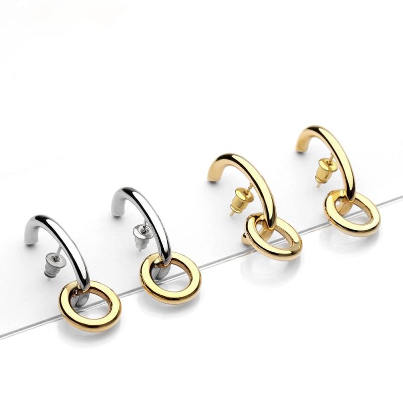Fashion Stainless Steel Jewelry Two Colors Mix Earrings