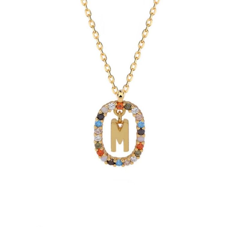 New Fashion Jewelry Gold Plating Luxury Color Zircon Necklace Letter Pendant Necklace for Women