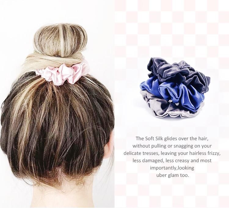 Real 100% Silk Elastic Hair Ties Fashionable Skinny Silk Hair Scrunchies for Girls