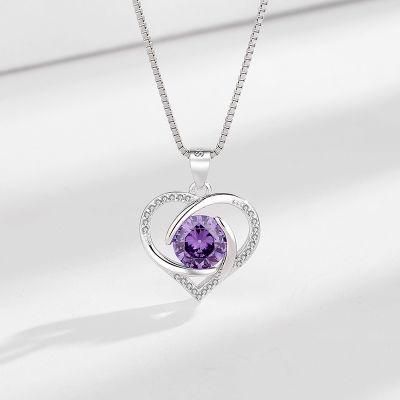 Fashion Simple Diamond Set Heart Pendant Ocean Heart Necklace