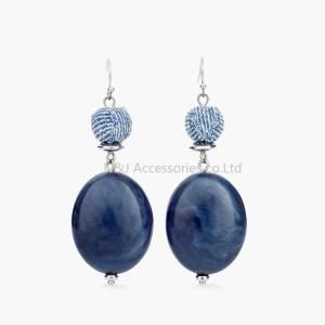New Resin Beads blue Dangle Earrings Handmade Silver Plated Fashion Jewelry