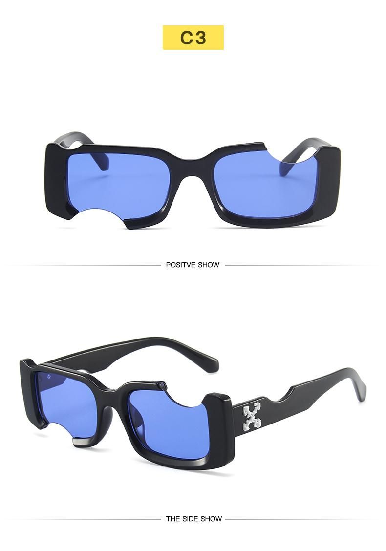 Personality Frame Sunglasses Female Notch Square Small Face Sunglasses Male Trend European and American Street Shooting Cross-Border Glasses
