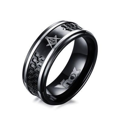 IP Black Plating Masonic Hollow Jewelry Ring for Men Customized Ring Accepted