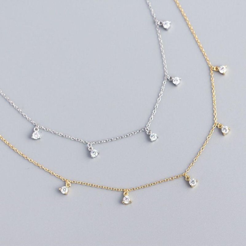 925 Sterling Silver Necklace Round Zircon Pendant Clavicle Chain Necklace for Women Fashion Jewelry