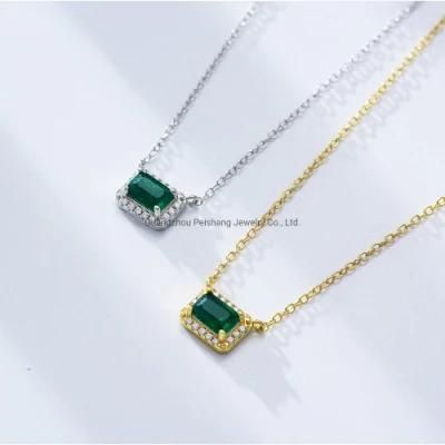 925 Sterling Silver Women Jewelry Emerald Zirconia Charm Necklace