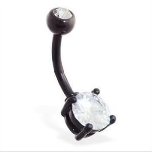 Double Jeweled Black Coated Belly Ring