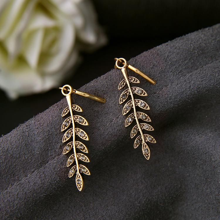 Vintage Jewelry for Lady Alloy with Crystal Leaf Shape Pendant Hook Earrings