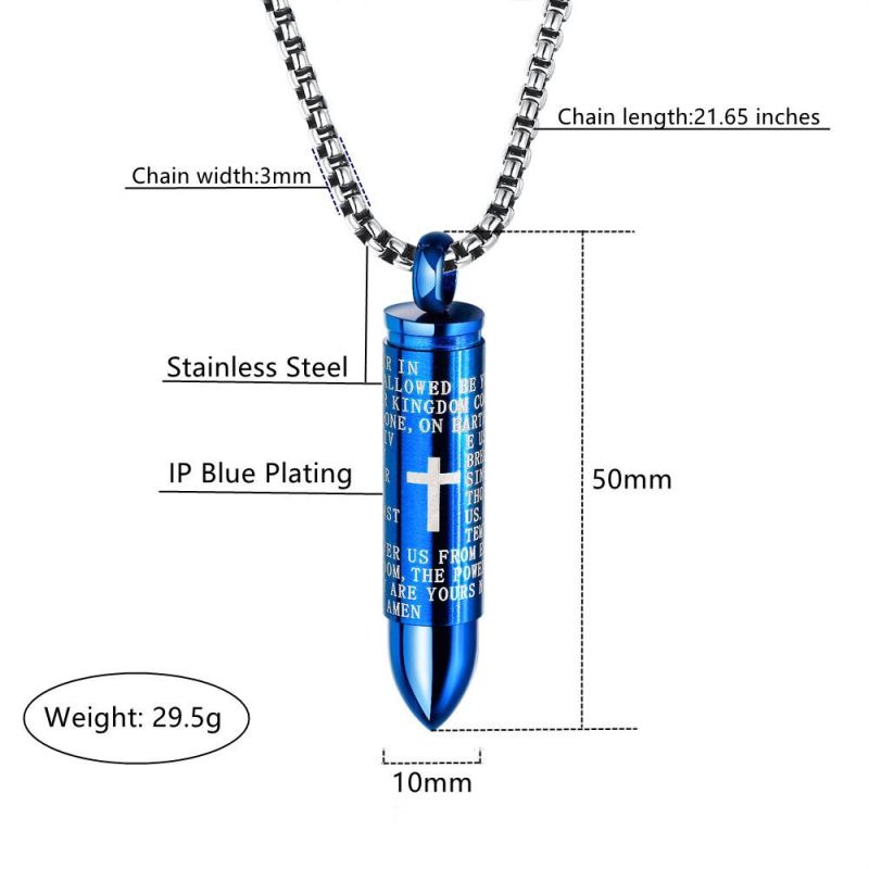 Men′ S Stainless Steel Bullet Crucifix Pendant Necklace with Stainless Steel Chain