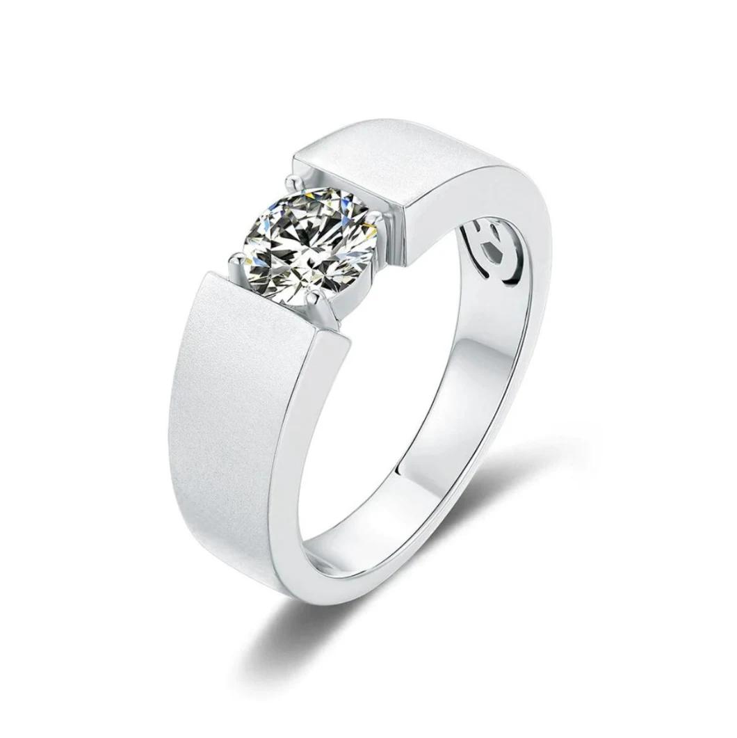 European and American 925 Sterling Silver Moissanite Men′ S Ring Collection Simple Single Diamond Men′ S Ring Gra Certificate