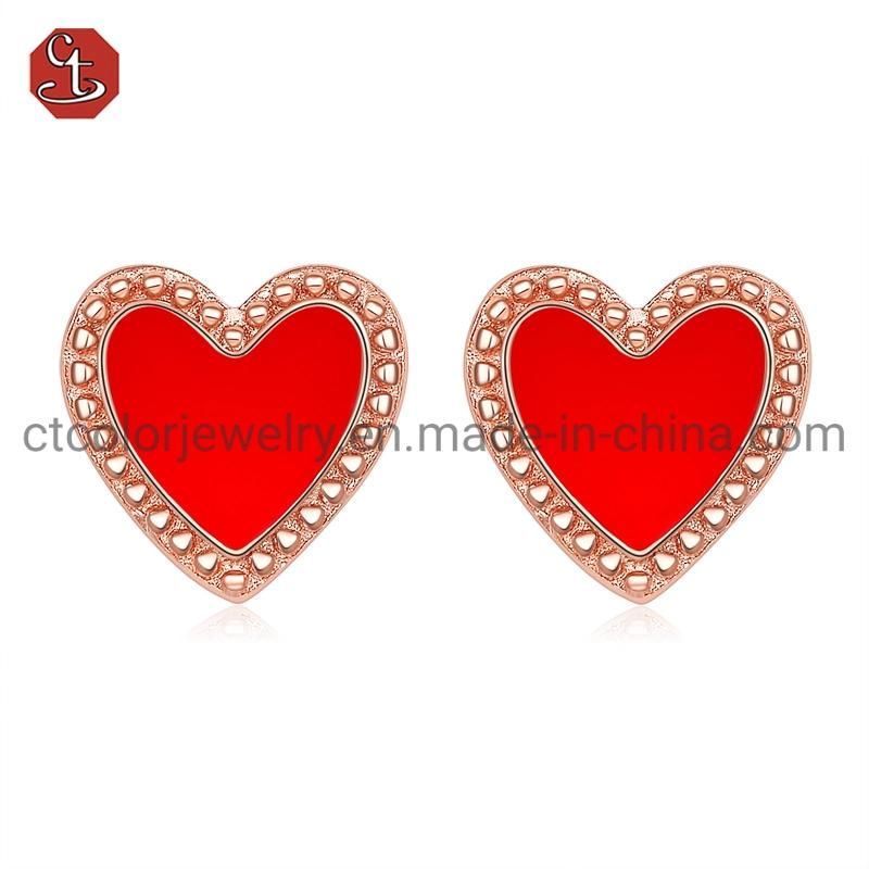 925 Sterling Silver Natural Earrings Jewelry Accessory Heart Enamel Rose Gold Plated Stud Earrings For Women