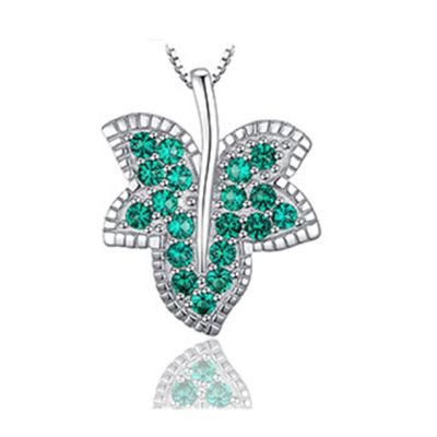 925 Sterling Silver Pendants Milgrain Maple Leaf Pendants Necklace Simulated Emerald Jewellery