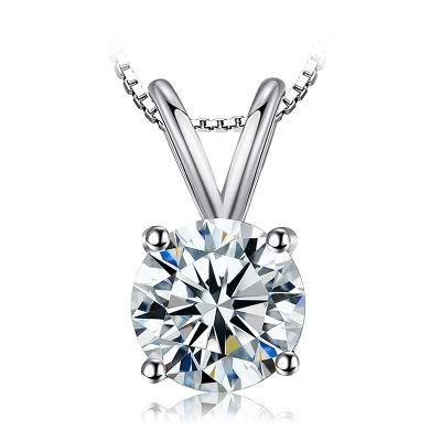 Classic Round CZ Solitaire Pendant Women Fashion Jewellery 925 Sterling Silver Jewelry