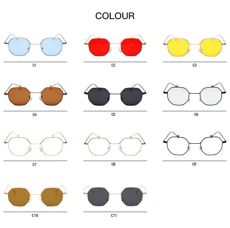 Hot Sell Men and Wome Fashion Retro Colorful Metal Frame Eyewear Small Square Octagonal UV400 Sunglasses