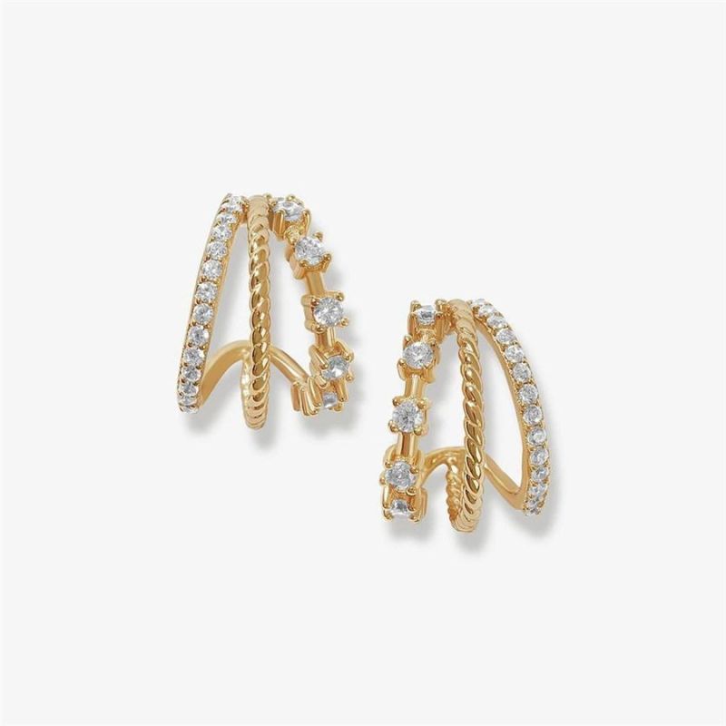 Women Fashion Accessories 14K Gold Plated Sterling Silver Pooky Earring with Clear Crystal Cubic Zircon Ear Cuff
