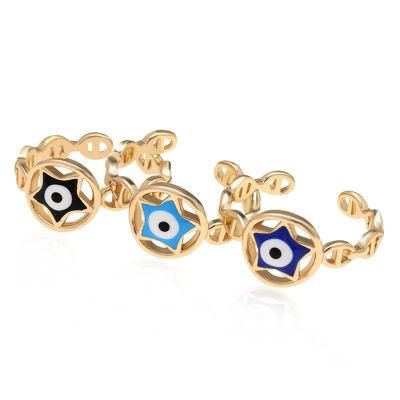 18K Gold Plated Oil Drip Adjustable Turkish Blue Eye Rings