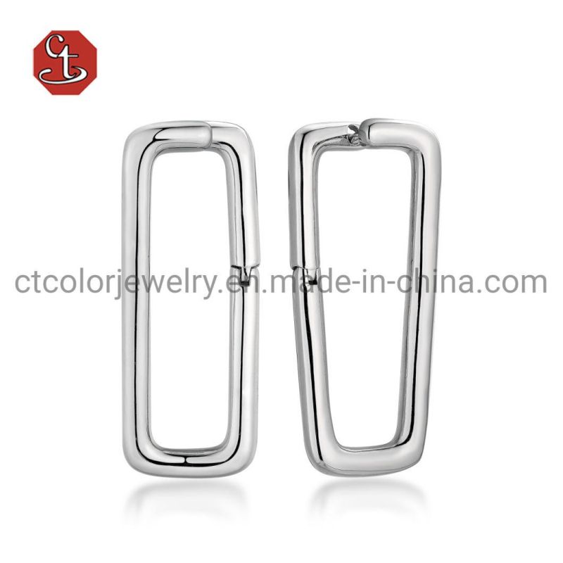 Personalized Buckle Earring Square Shape Plain 925 Sterling Silver Jewelry Fashion