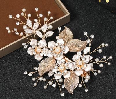 Bridal Wedding Crystal Pearl Gold Hair Clip Hair Comb Hair Vines Headpiece for Women. Bridal Headband Hair Clip