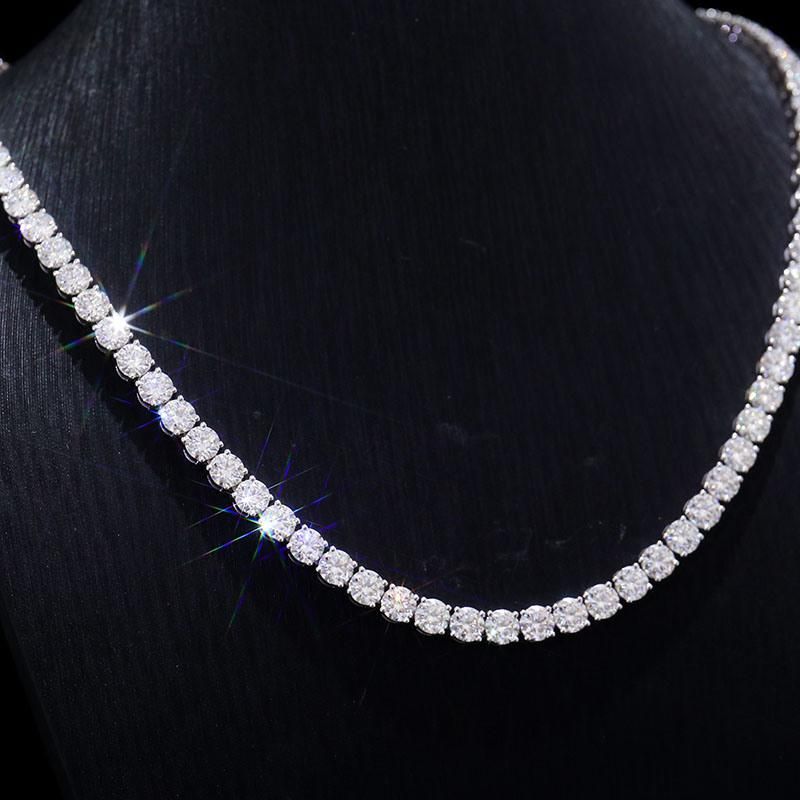 Iced out 5mm Round Moissanite Tennis Necklace Chain with 14K Real White Gold 20inches for Women Wedding Engagement