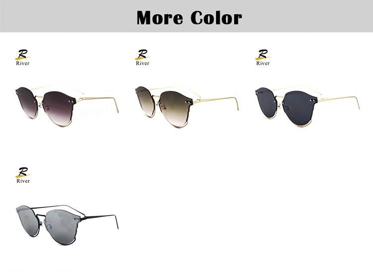 Oversize Round Half-Rim Metal Frames Women Stock Sunglasses