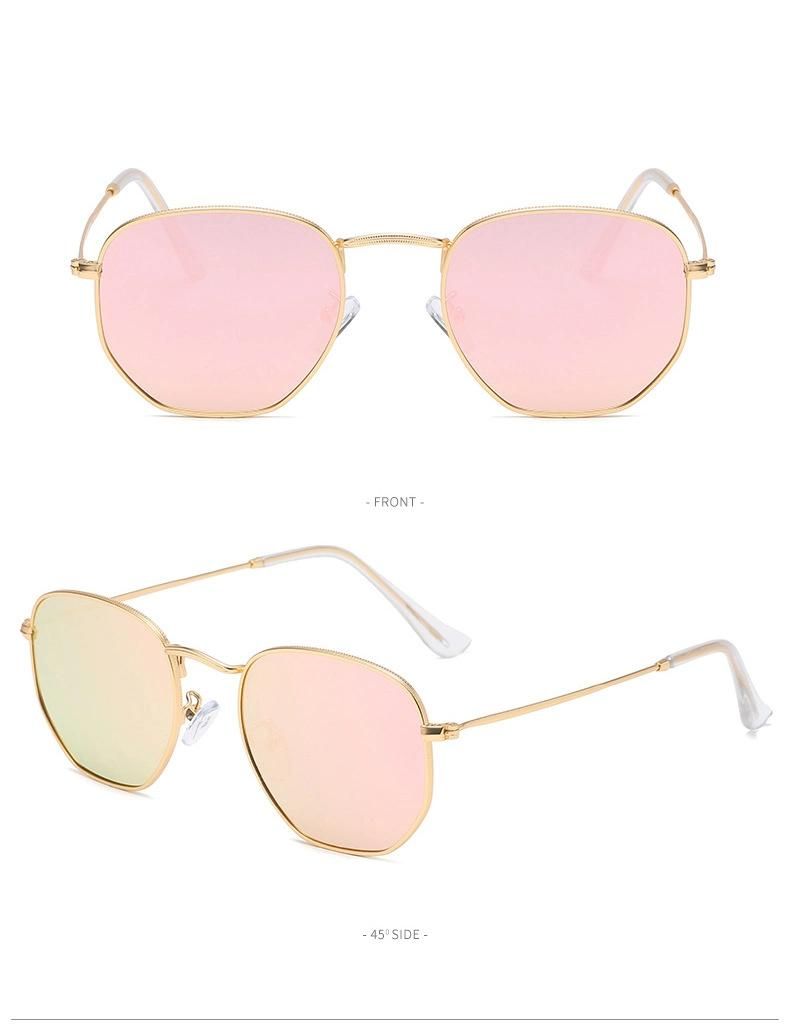 2022 High Quality New Design Sun Glasses Fashion Retro Ladies Tac Lens Polygonal Metal Frame UV400 Outdoor Sunglasses