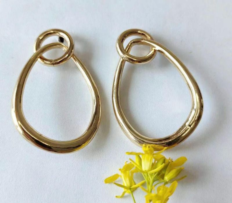 Fashion Accessories Small Round Circle Stud with Organic Teardrop Drop Earrings in 18K Gold Plated for Women