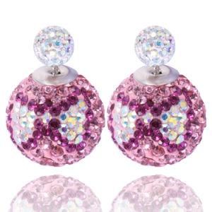 Ladies Double Bow Tie Disco Ball Silver Stud Earring Jewelry