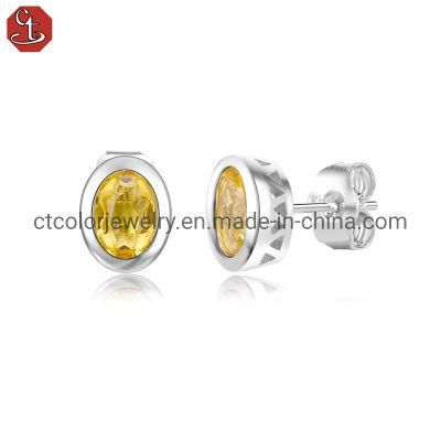Nature citrine white plating women&prime;s earring factory wholesale fashion jewelry retro stud earrings