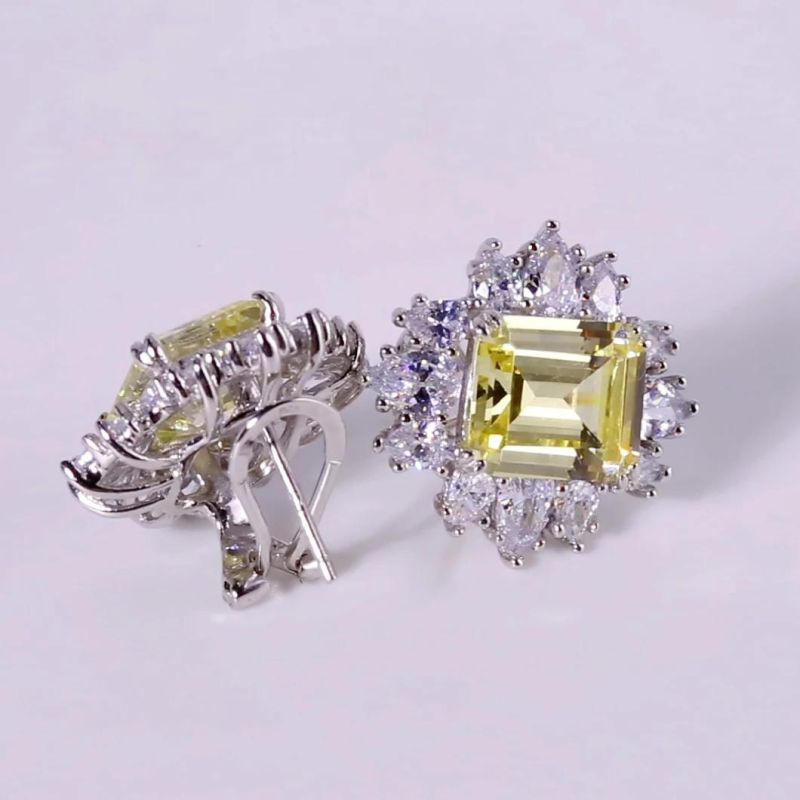 Customized Elegant Bride Stud Earrings 925 Sterling Silver Earrings Yellow Cubic Zirconia Huggie Earrings