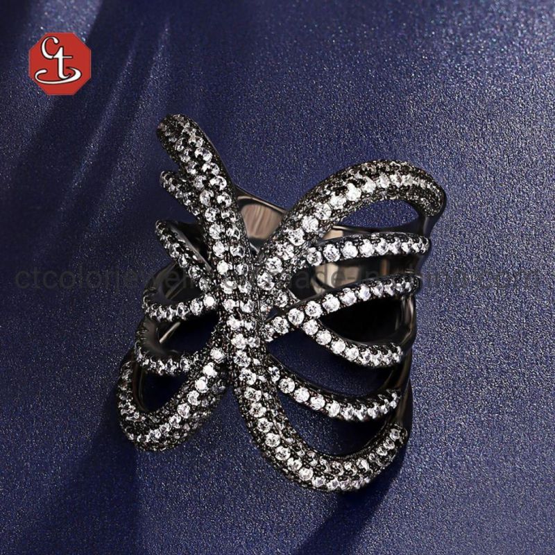 High-End Intertwine Silver Ring with Cubic Zircon Luxury Inlaid Rings for Women