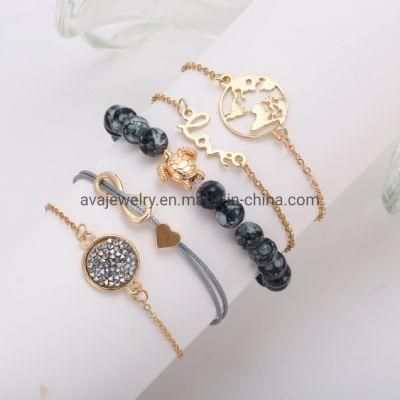 2020 Fashion Multi-Layer Alloy Bracelets with Map Turtle Heart and Number Eight Charm