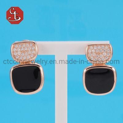 Women Pink Green Black Color Enamel White CZ&#160; Earring Fashion Jewelry Gift