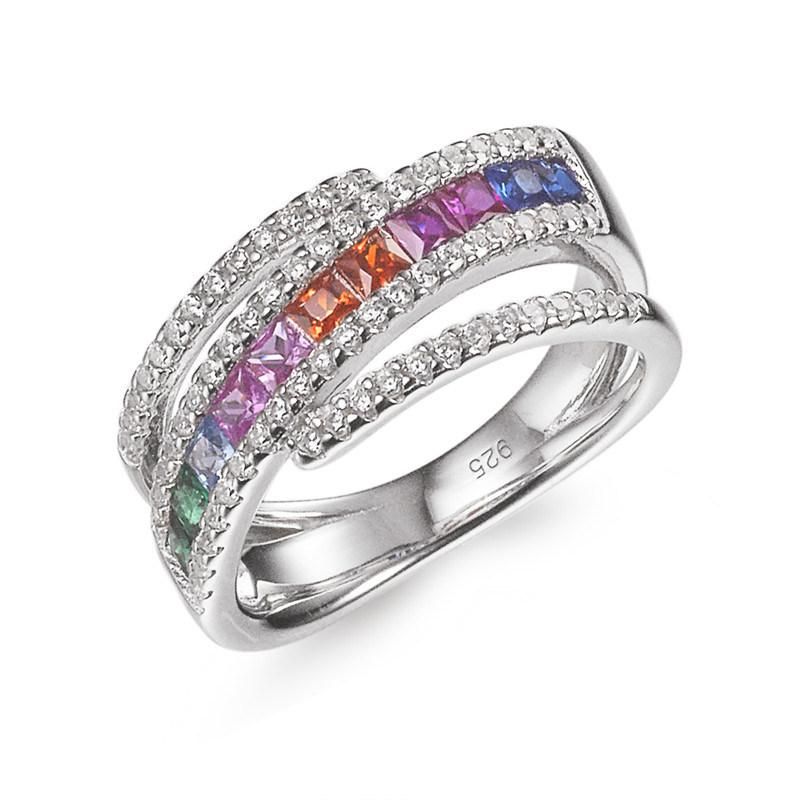 Hot Sale 925 Sterling Silver Rainbow CZ Ring