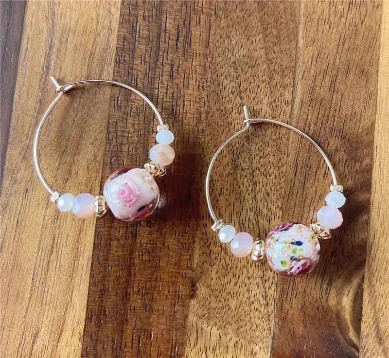 Fashion Women Jewelry Gold Plated Multiple Beads Ccb Disc White Pink Candy Faceted Bead Ceramic Hoop Earrings for Women Girls Lady Gifts