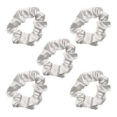 White Color Soft Skinny Hair Ties Bows Silk Scrunchies