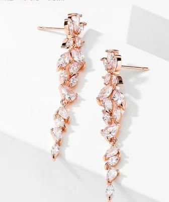 Rose Gold CZ Dangle Earring. Bridal Wedding CZ Earring for Brides